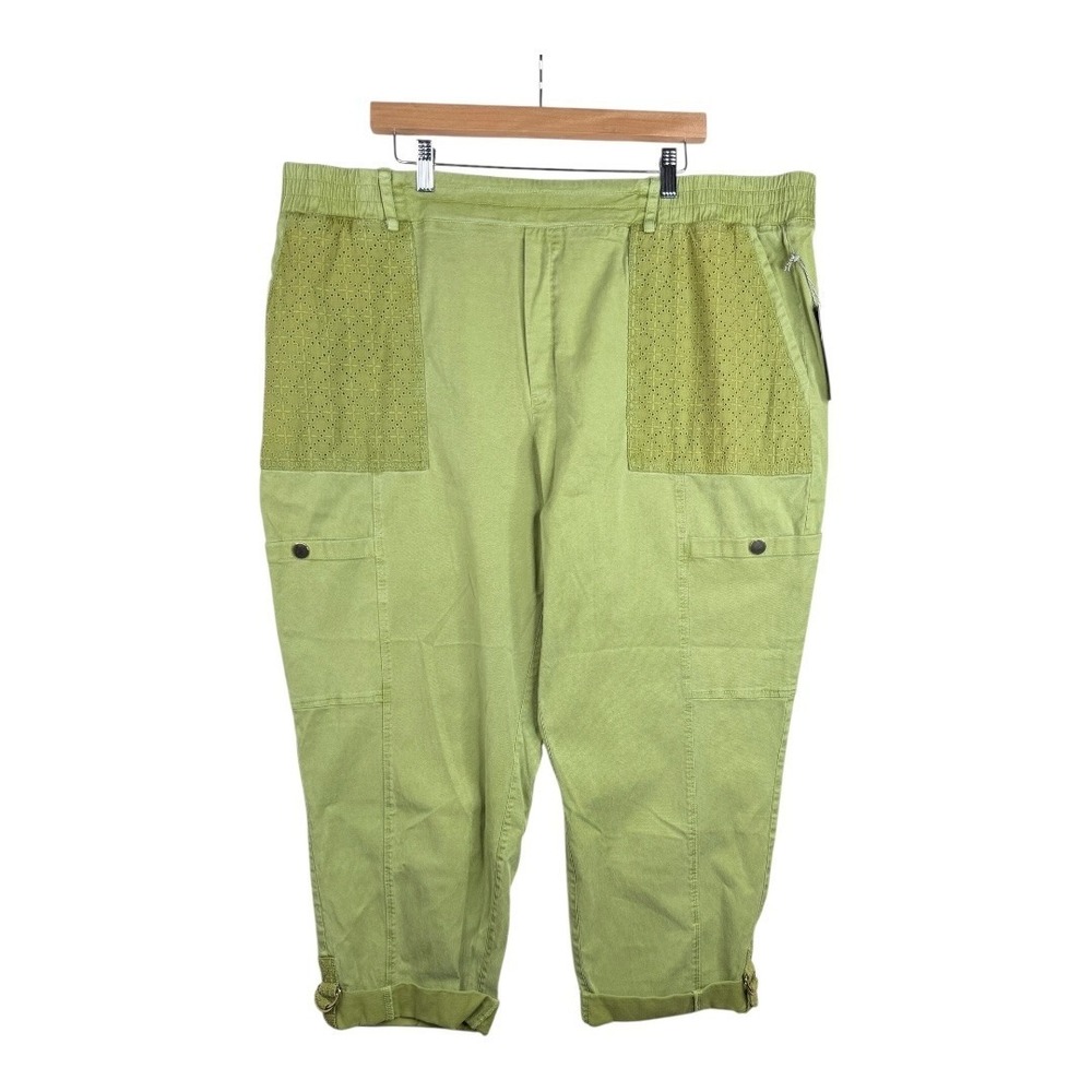 New Soft Surroundings Women's Mara Vista Eyelet Crop Pants Taragon Green Size 3X
